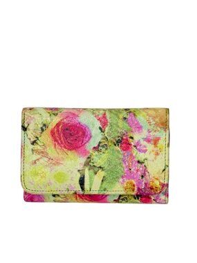 Hobo The Original Floral Trifold Wallet 100% Leather Exterior Cotton Interior